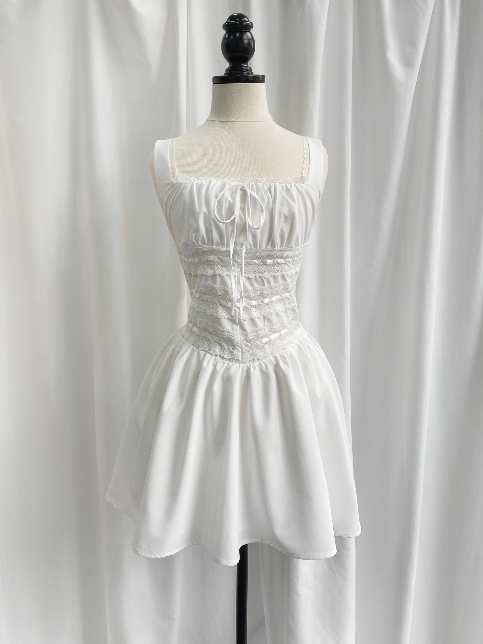 White Lace Trim Mini Dress