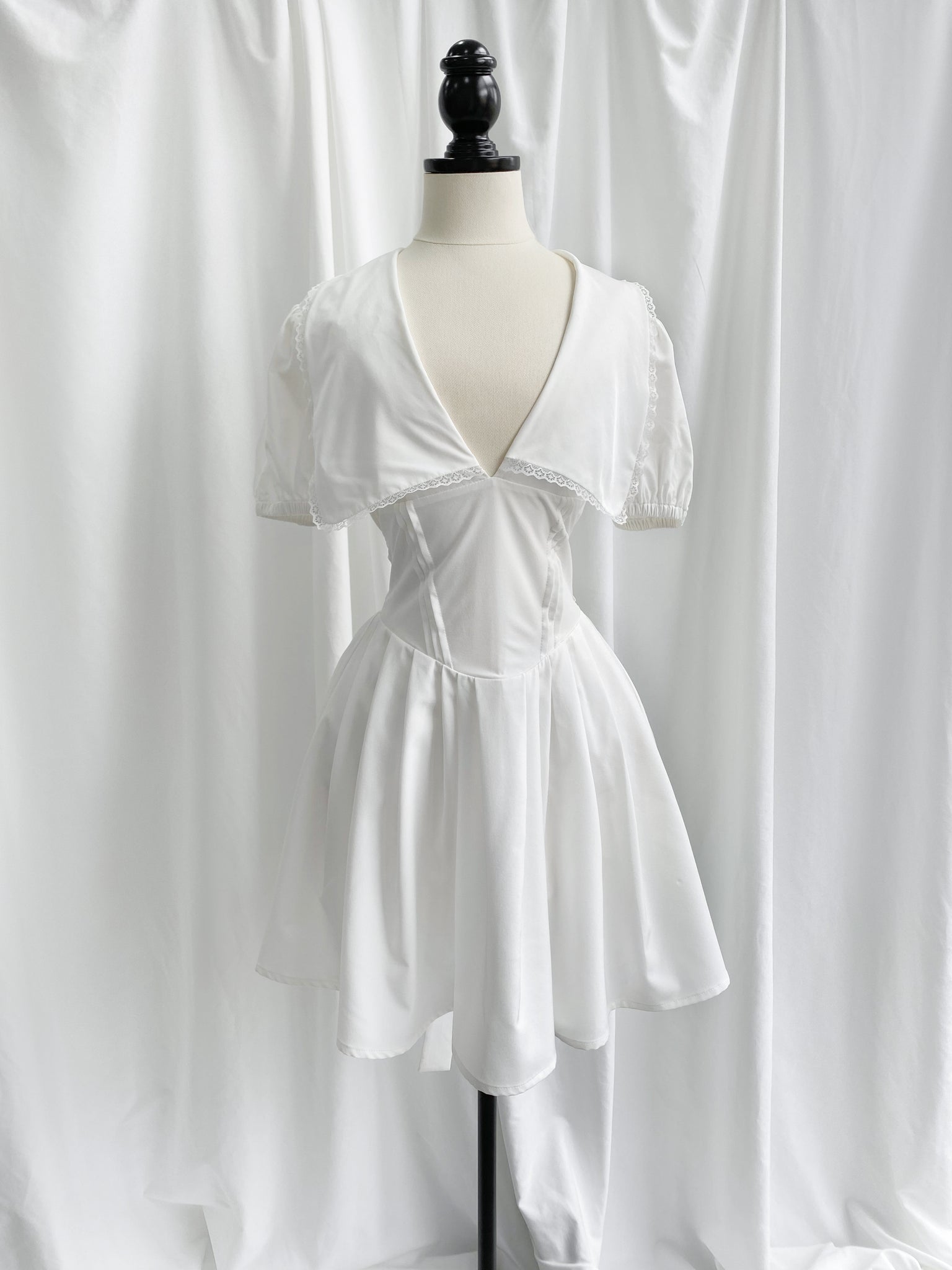 Puff Sleeve White Pleated Mini Dress