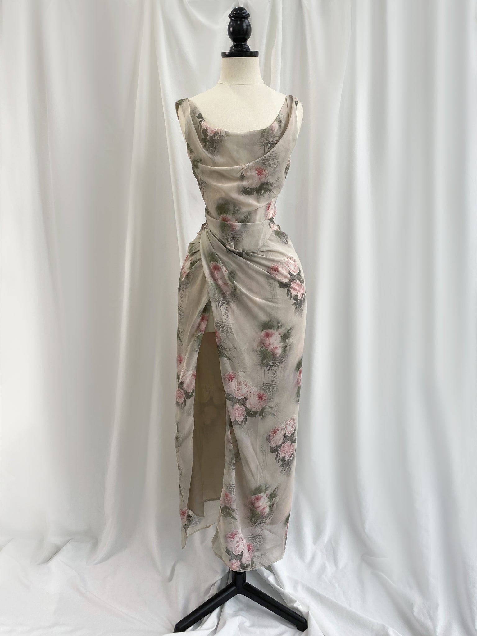 Vintage Floral Corset Top & Maxi Skirt 2 Piece Dress Set